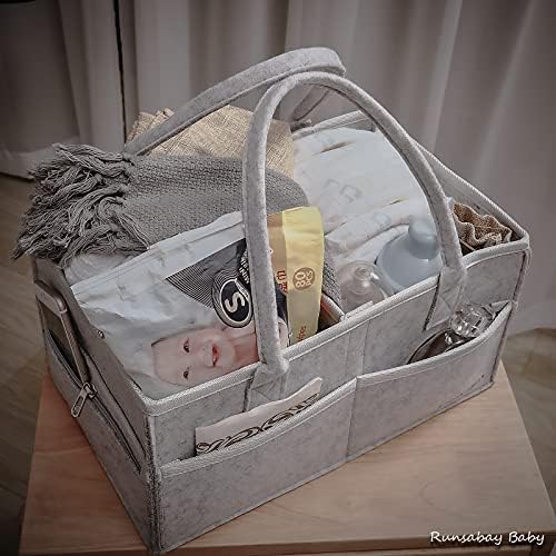 Runsabay Grey Large Diaper Caddy Organizer for Baby