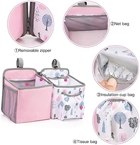 UMUFUKA Hanging Diaper Caddy Organizer - Baby Diaper Stacker for Crib D02 PINK