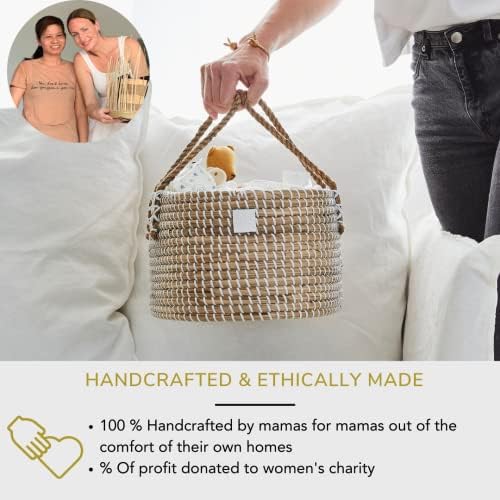 Premium Baby Diaper Caddy Organizer - Handmade Seagrass Basket