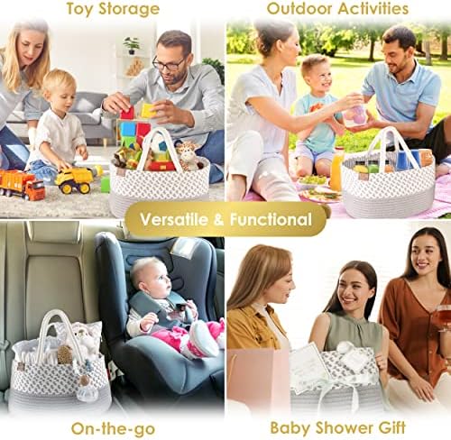 Unisex Diaper Caddy Organizer with Wet Dry Bag and Greeting Card