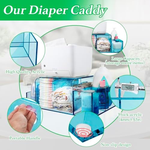 Nanyezh Acrylic Diaper Caddy 4 Compartment Organizer with Anti-slip Feet Blue