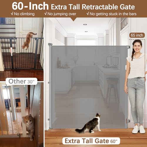 60 Inch Extra Tall Retractable Cat Gate - Gray