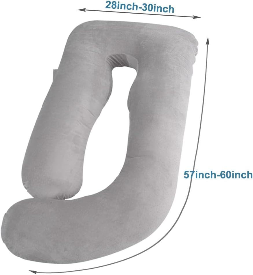 AMCATON U-Shaped Pregnancy Pillow Cover Velour Fabric Removable Washable