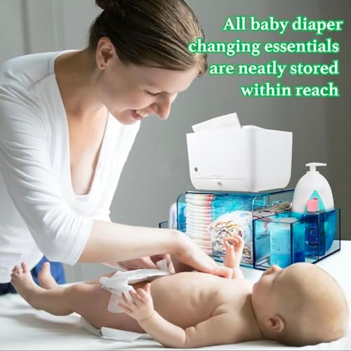 Nanyezh Acrylic Diaper Caddy 4 Compartment Organizer with Anti-slip Feet Blue