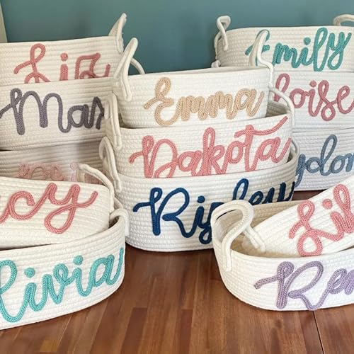 Personalized Baby Name Basket with Cotton Rope Design 1