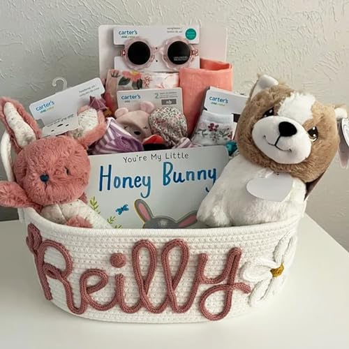 Personalized Baby Name Basket with Cotton Rope Design 1
