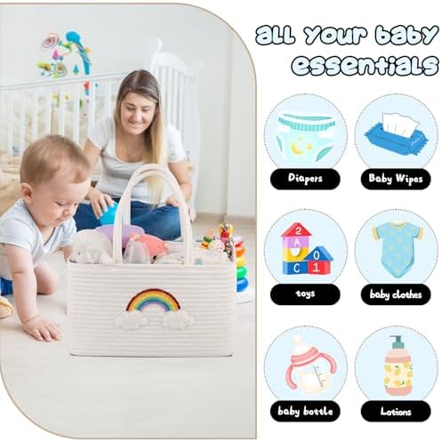 OIAHOMY Large Baby Diaper Caddy with Rainbow Design