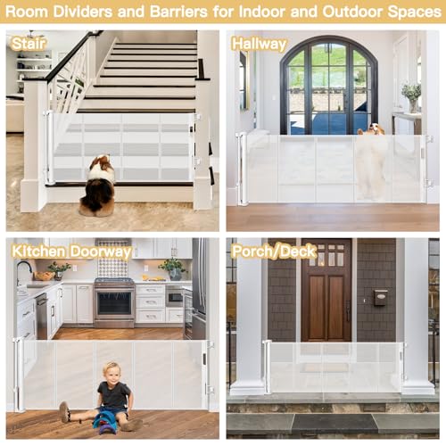 Stcockis 28 Inch Tall Retractable Dog Gate with Support Rods