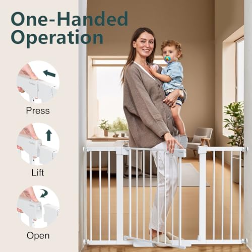 Cumbor Extra Wide Baby Gate with Auto Close White