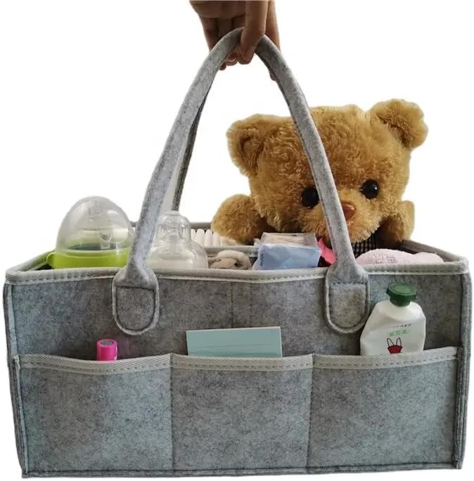 Baby Diaper Caddy with Handles - Gray 5 Compartment Organizer