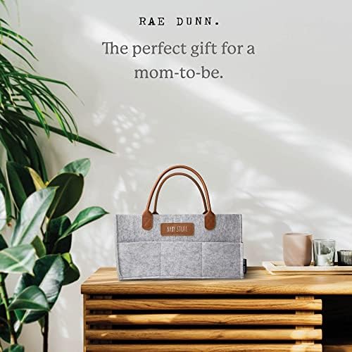 Rae Dunn Baby Diaper Caddy Organizer Grey Felt With Leather Handles