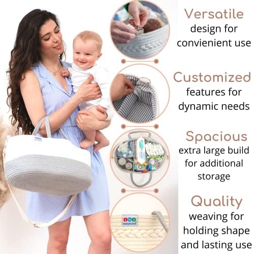 Extra Large Baby Diaper Caddy - Portable Cotton Nursery Basket