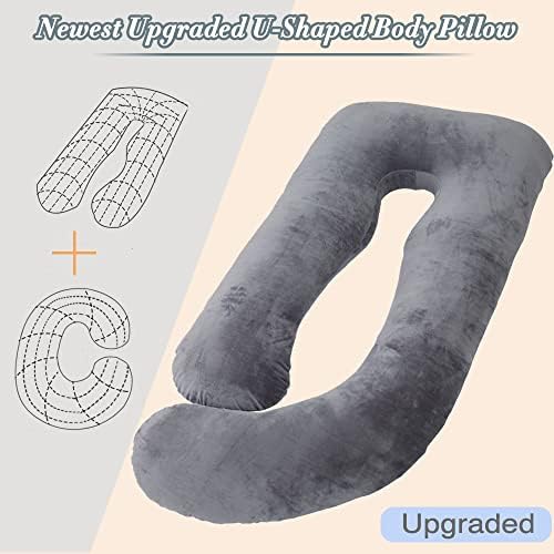 AMCATON 60 Inch U-Shaped Pregnancy Pillow with Velvet Cover