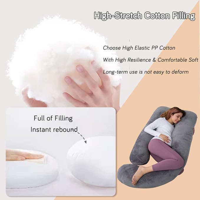 AMCATON 60 Inch U-Shaped Pregnancy Pillow with Velvet Cover