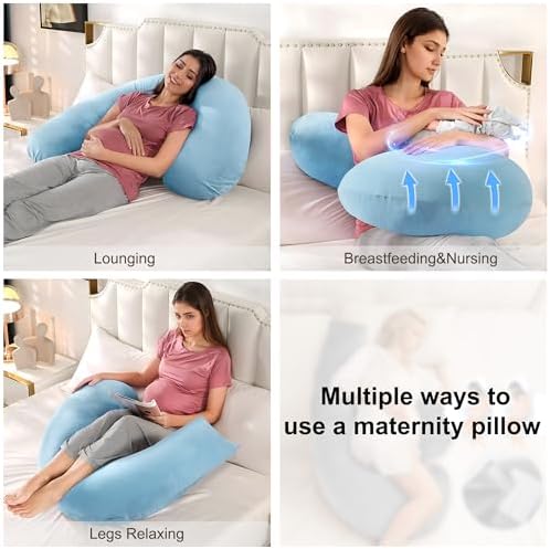 57 Inch J-Shaped Maternity Pillow with Removable Cover 1