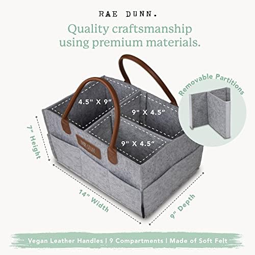 Rae Dunn Baby Diaper Caddy Organizer Grey Felt With Leather Handles