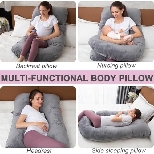 MOON PINE Pregnancy Pillow Cover U Shaped Breathable Velour Fits 55x31 Maternity Pillow