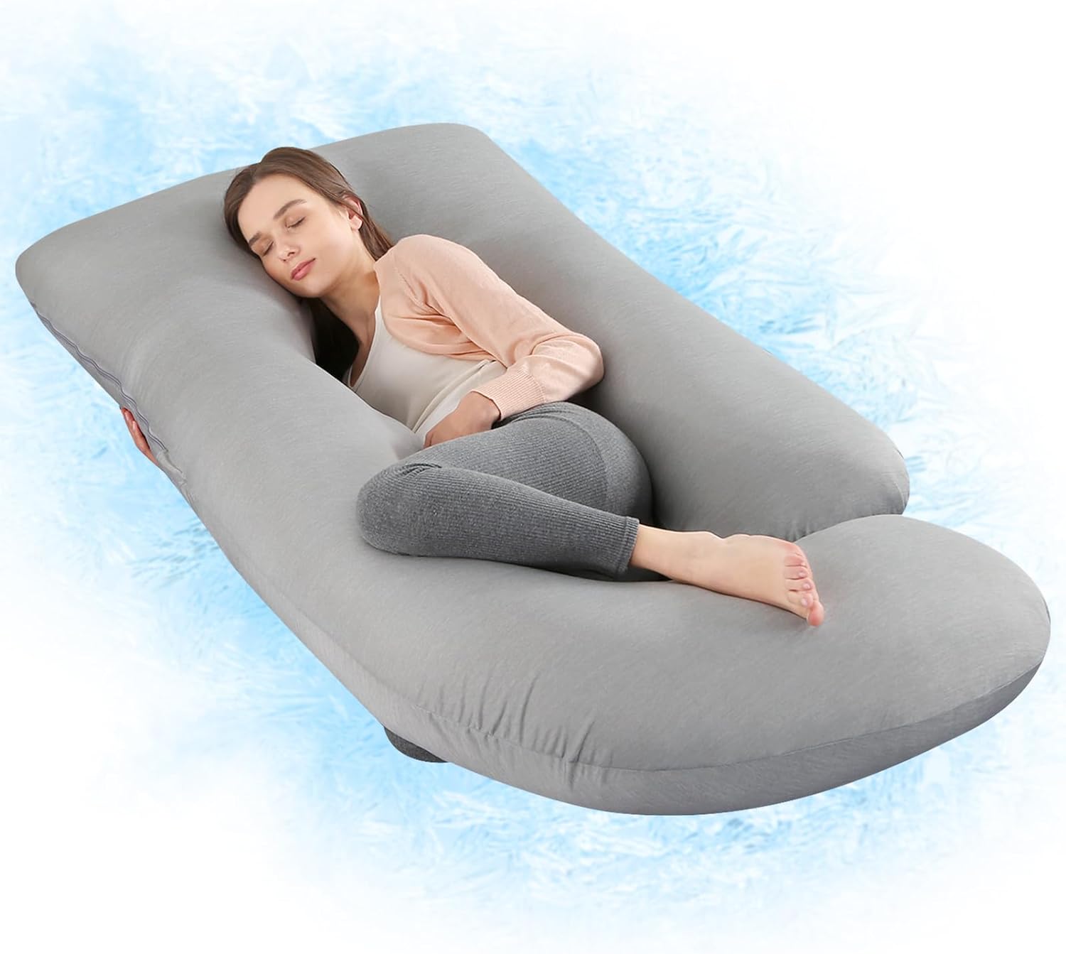 Wndys Dream Cooling Pregnancy Pillow for Full Body Support Grey