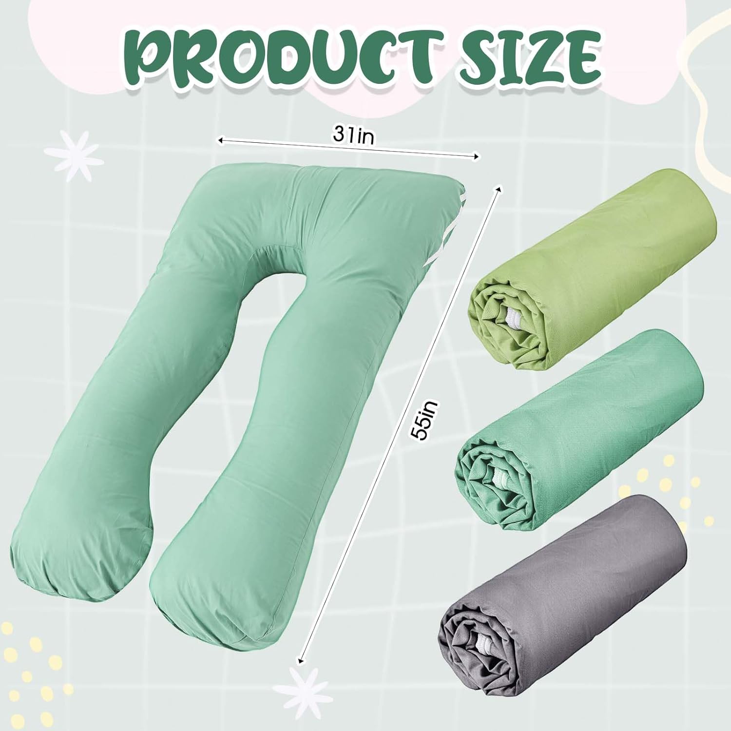Hahafelt 3 Pcs Cotton Pregnancy Pillow Cover U Shaped