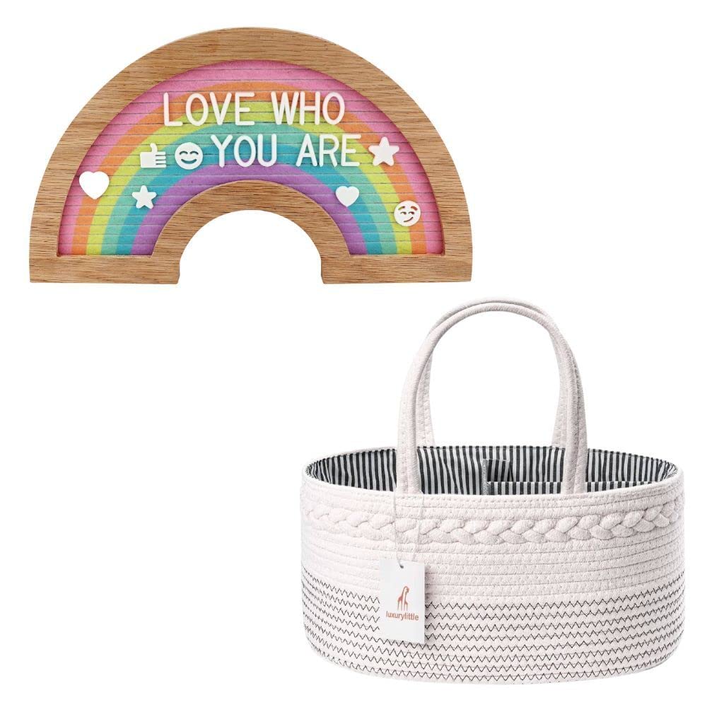 Luxury Little Baby Diaper Caddy with Rainbow Felt Letter Board