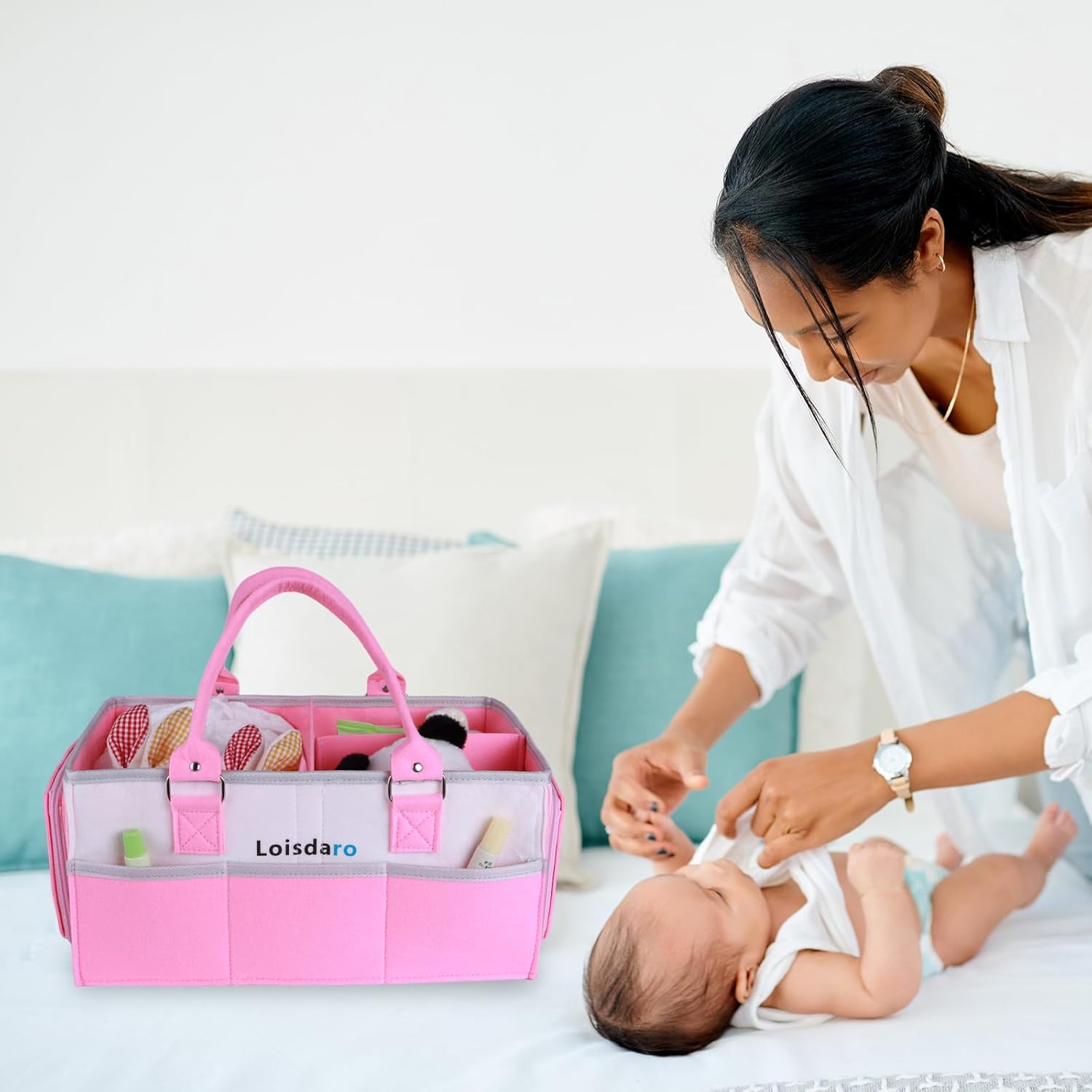 Loisdaro Baby Diaper Caddy with Handles and Dividers