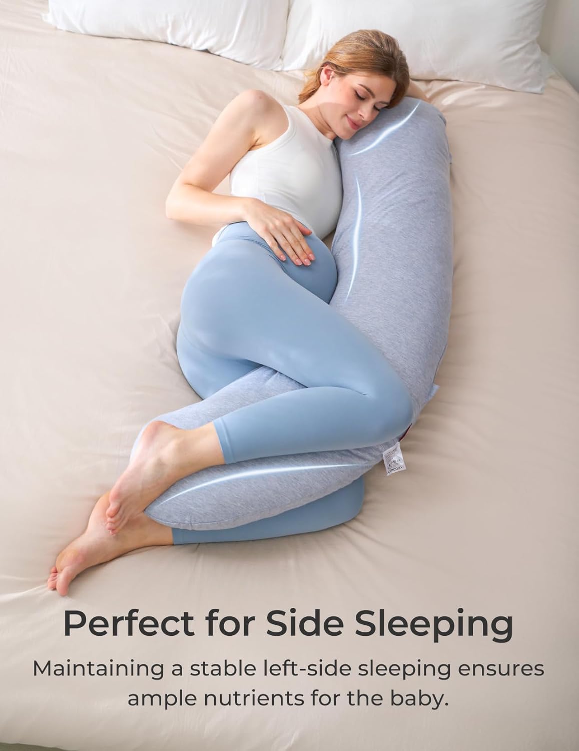 Momcozy J-Shaped Pregnancy Pillow with Jersey Cover Grey