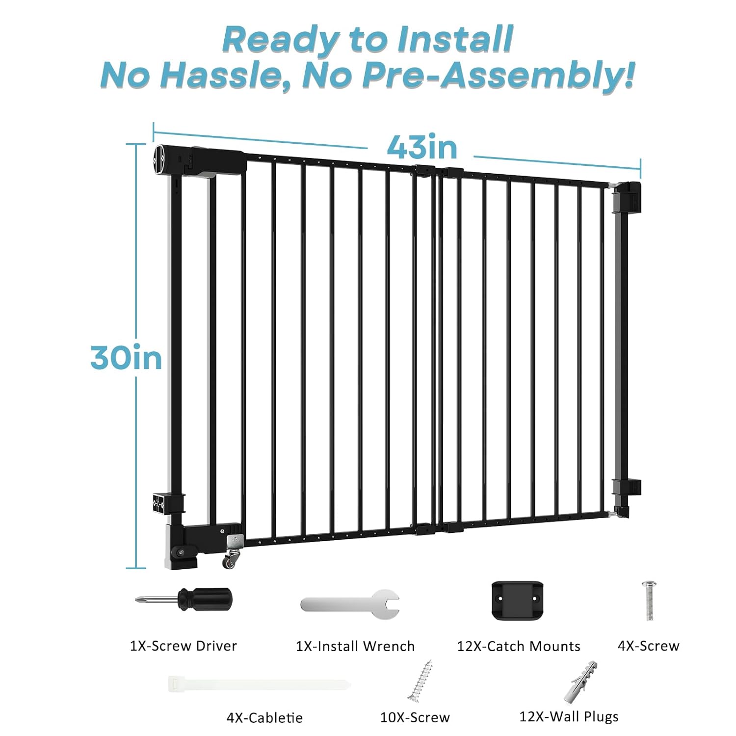 HUNTEA No Bottom Bar Stair Baby Gate - Adjustable 29 to 435