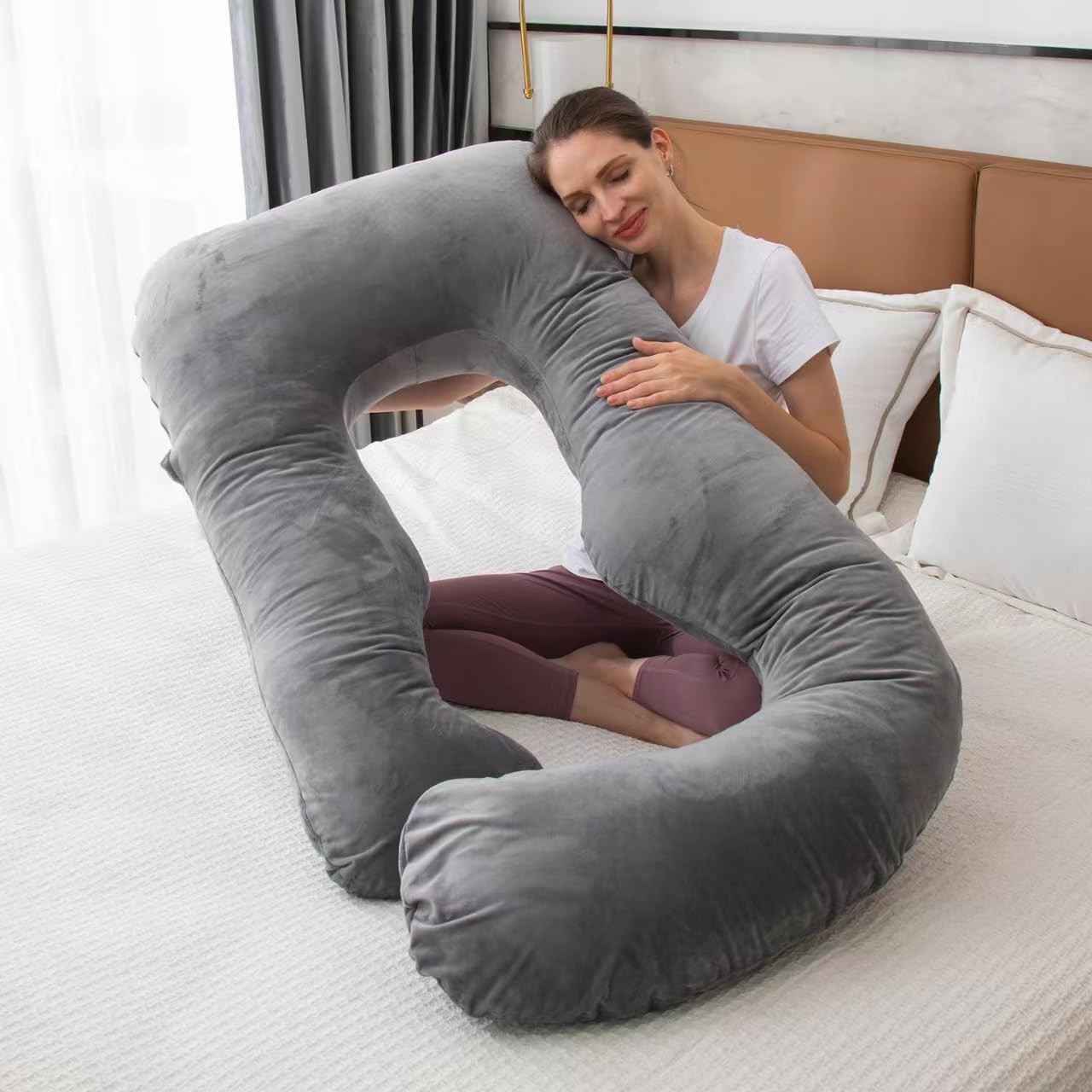 MOON PINE Pregnancy Pillow Cover U Shaped Breathable Velour Fits 55x31 Maternity Pillow