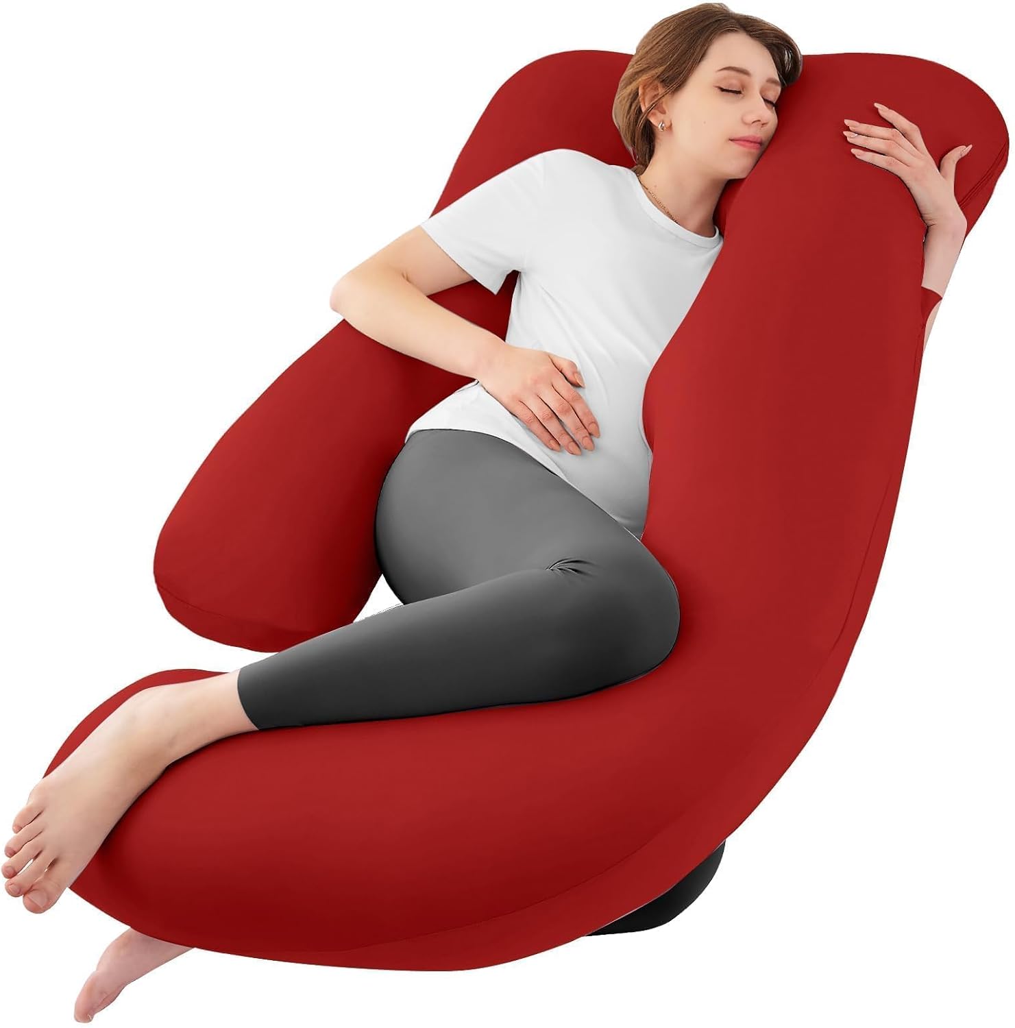 Sasttie Red Pregnancy Pillow with Cooling Cover