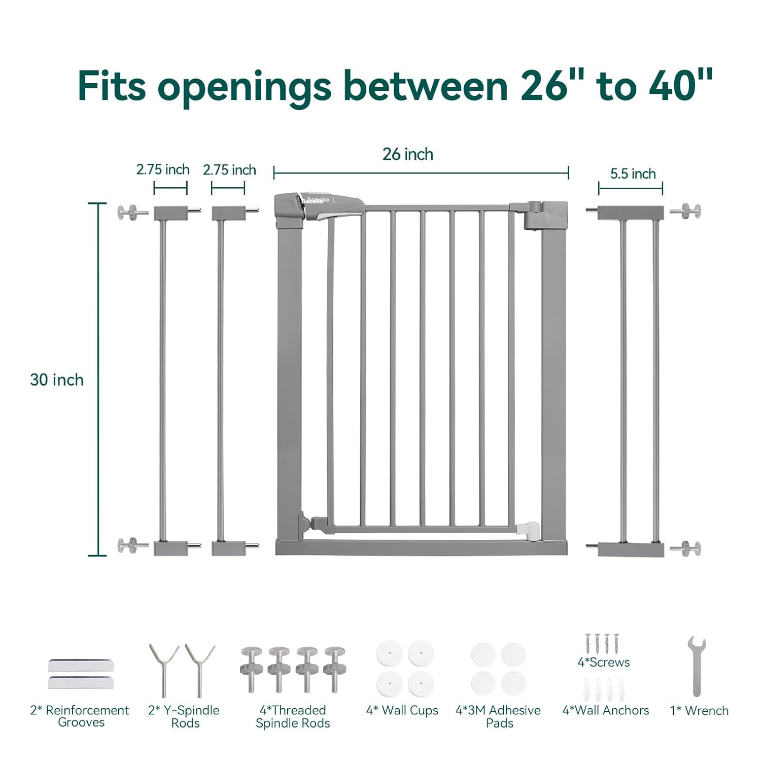 BABELIO 26-40 Inch Pressure Mount Baby Gate with Wall Protectors