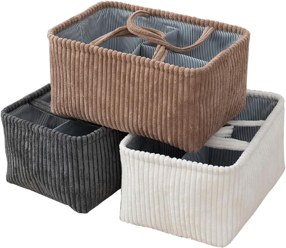 MOMIGO Baby Diaper Caddy Organizer - Foldable 3 Compartment Nursery Storage Basket Brown
