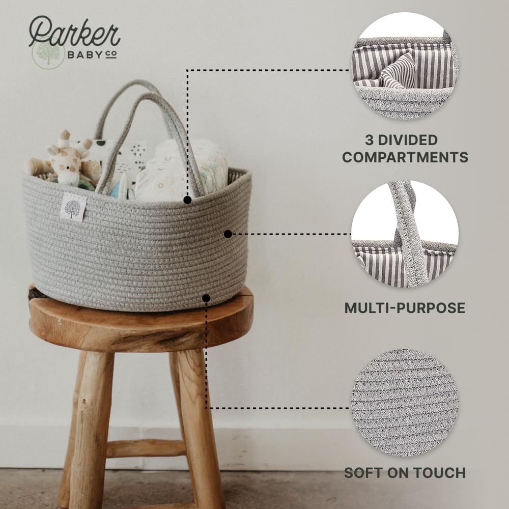 Parker Baby Rope Diaper Caddy - Gray 1