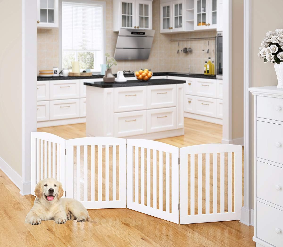 PAWLAND Wooden Freestanding Pet Gate 24 Height 4 Panels