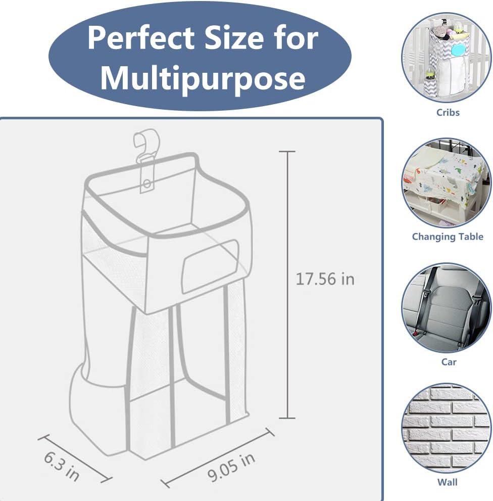 Hanging Diaper Caddy for Crib Playard Gray White