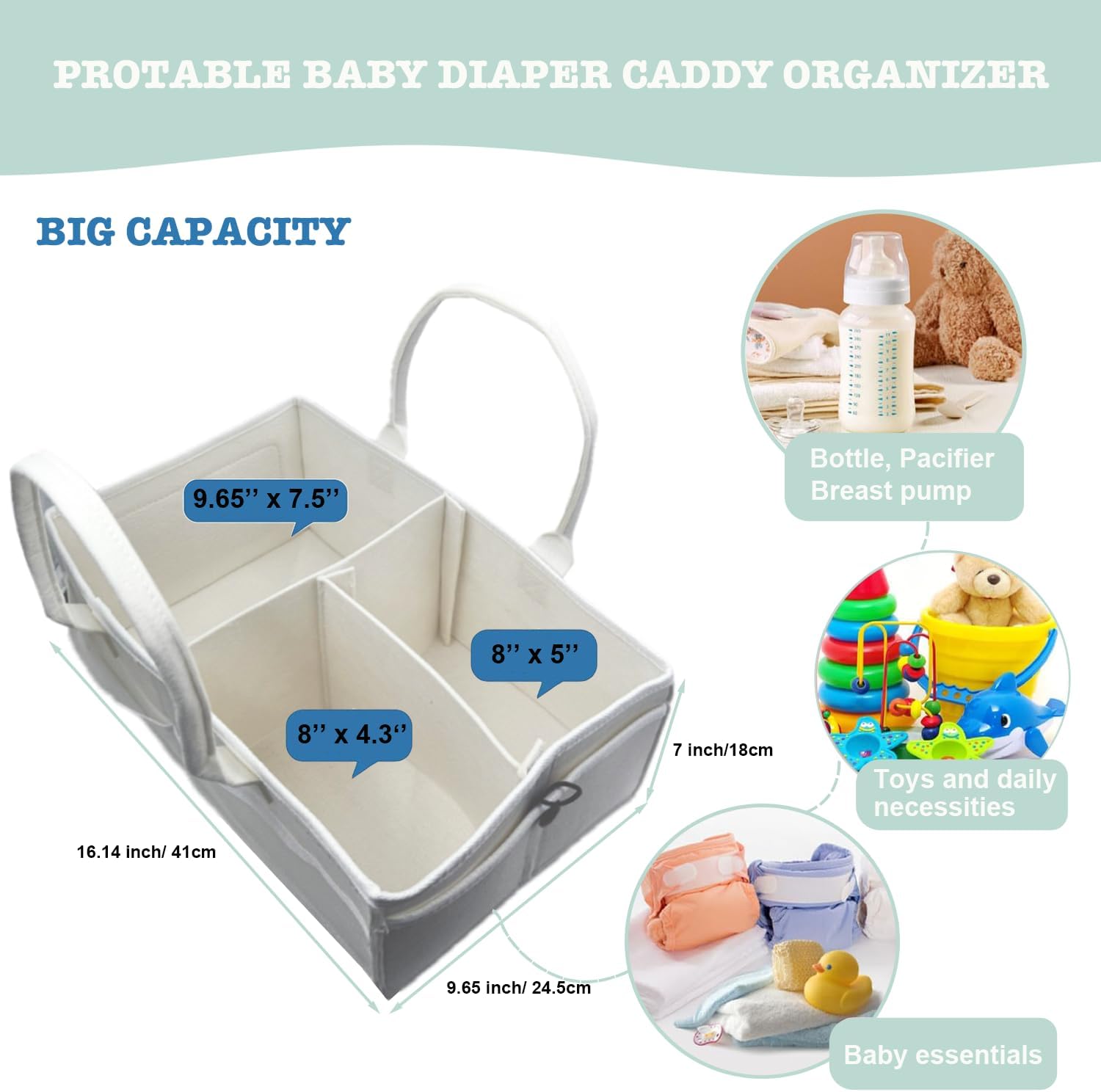 KAKKOII Baby Diaper Caddy with Handle and Pockets