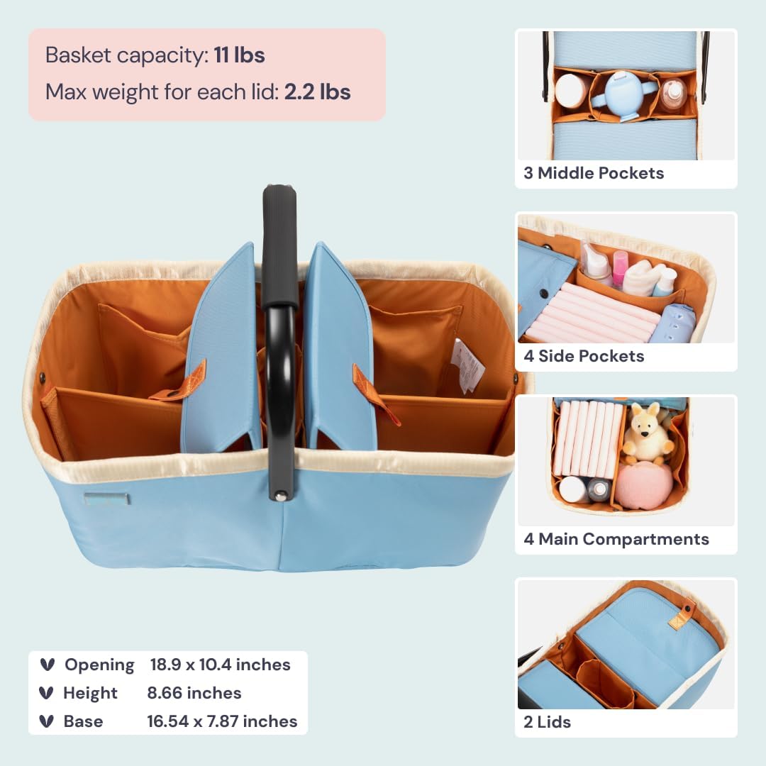 BabbleRoo Diaper Caddy - 23L Blue Organizing Basket