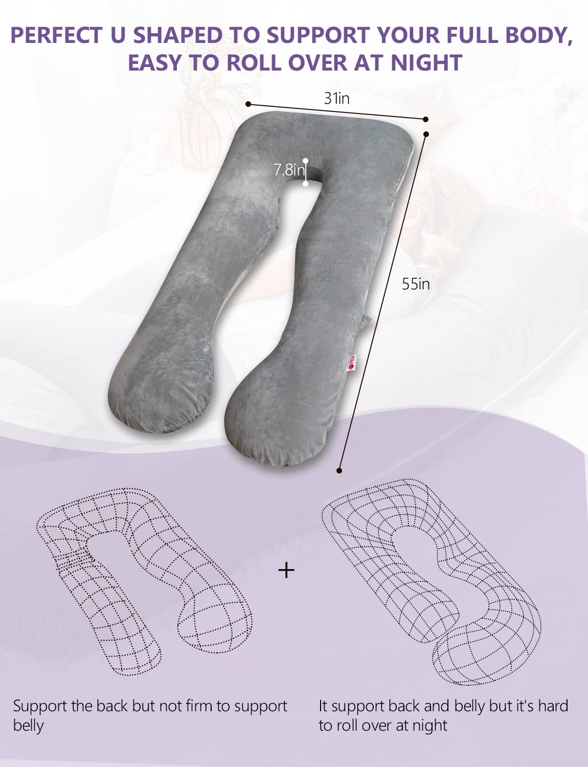 Meiz U Shaped Pregnancy Pillow with Removable Velvet Cover