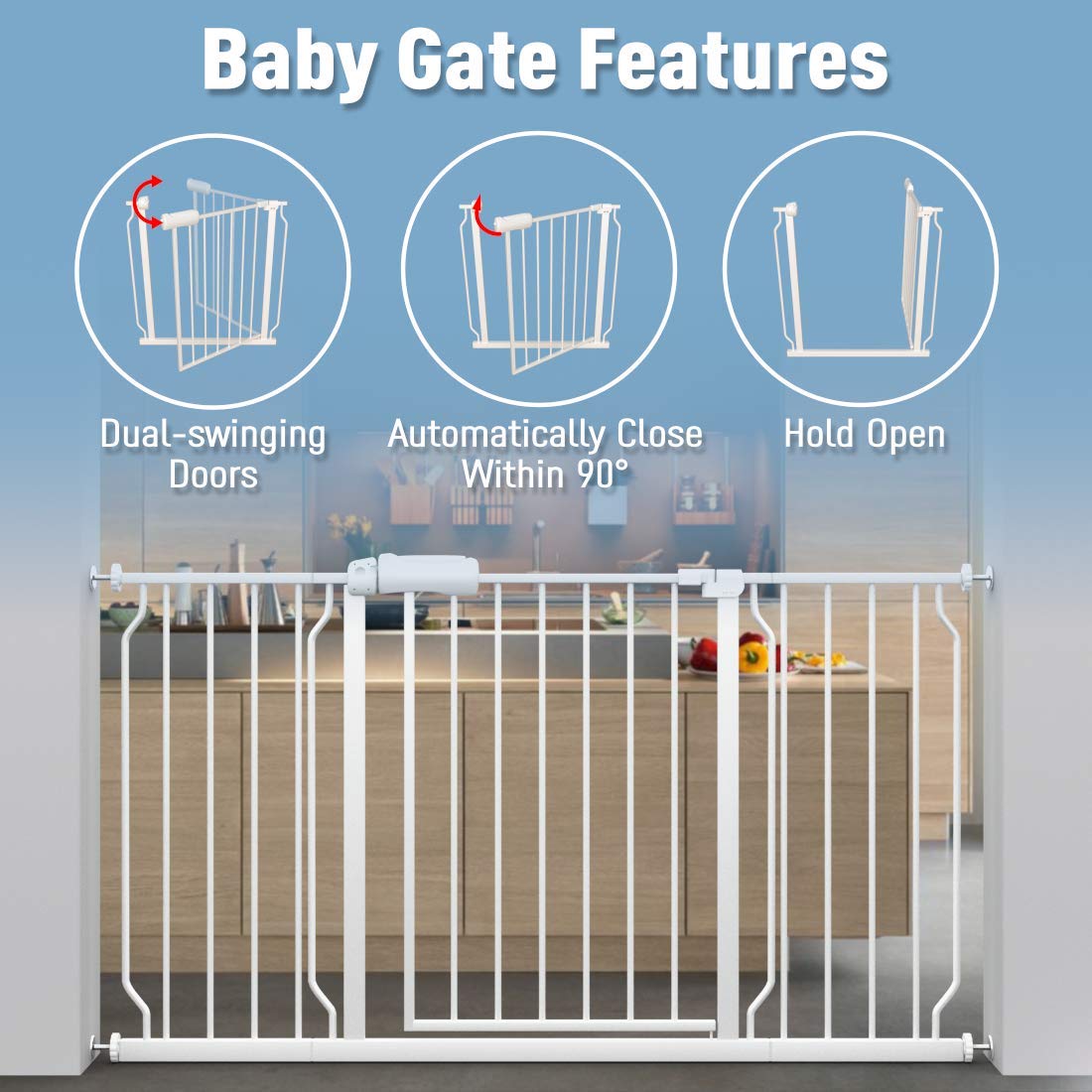 ALLAIBB Extra Wide Auto Close Baby Gate for Stairs and Doors