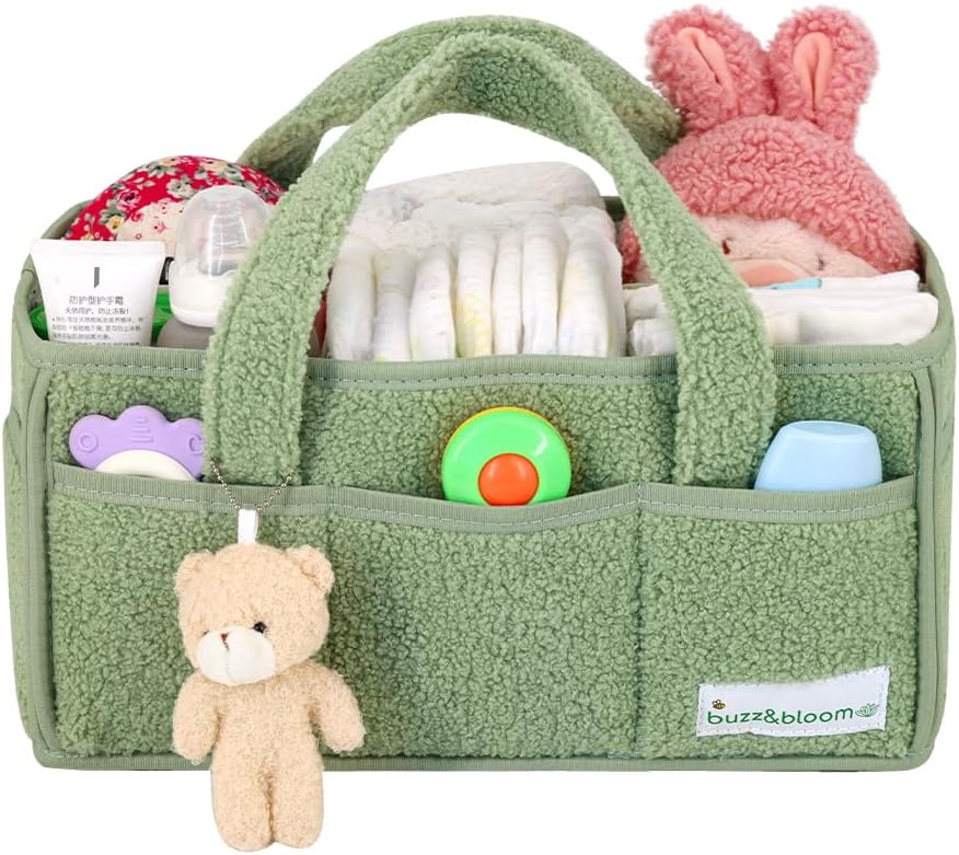 BuzzBloom Baby Teddy Diaper Caddy Organizer Sage 1