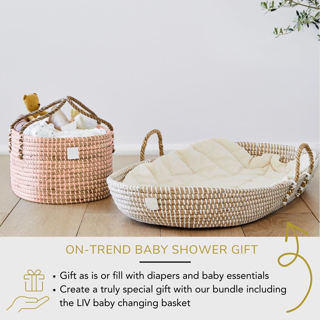 Premium Pink Baby Diaper Caddy - Handmade Seagrass Organizer