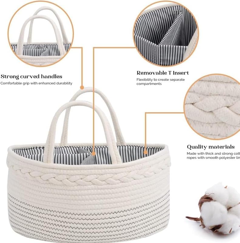 Moufhia Diaper Caddy Organizer with Cotton Rope Handle