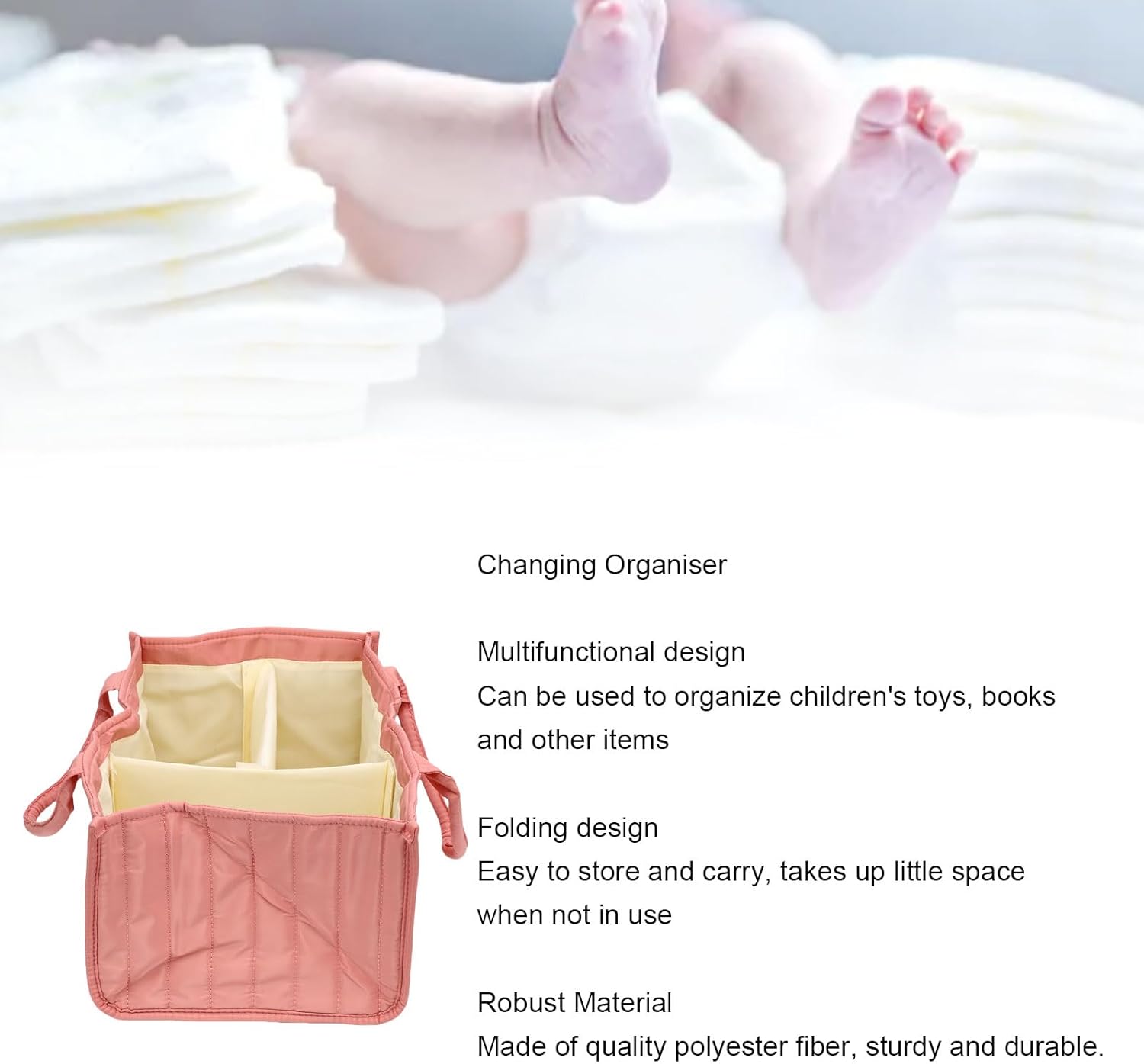Oreilet Baby Diaper Caddy Organizer Pink