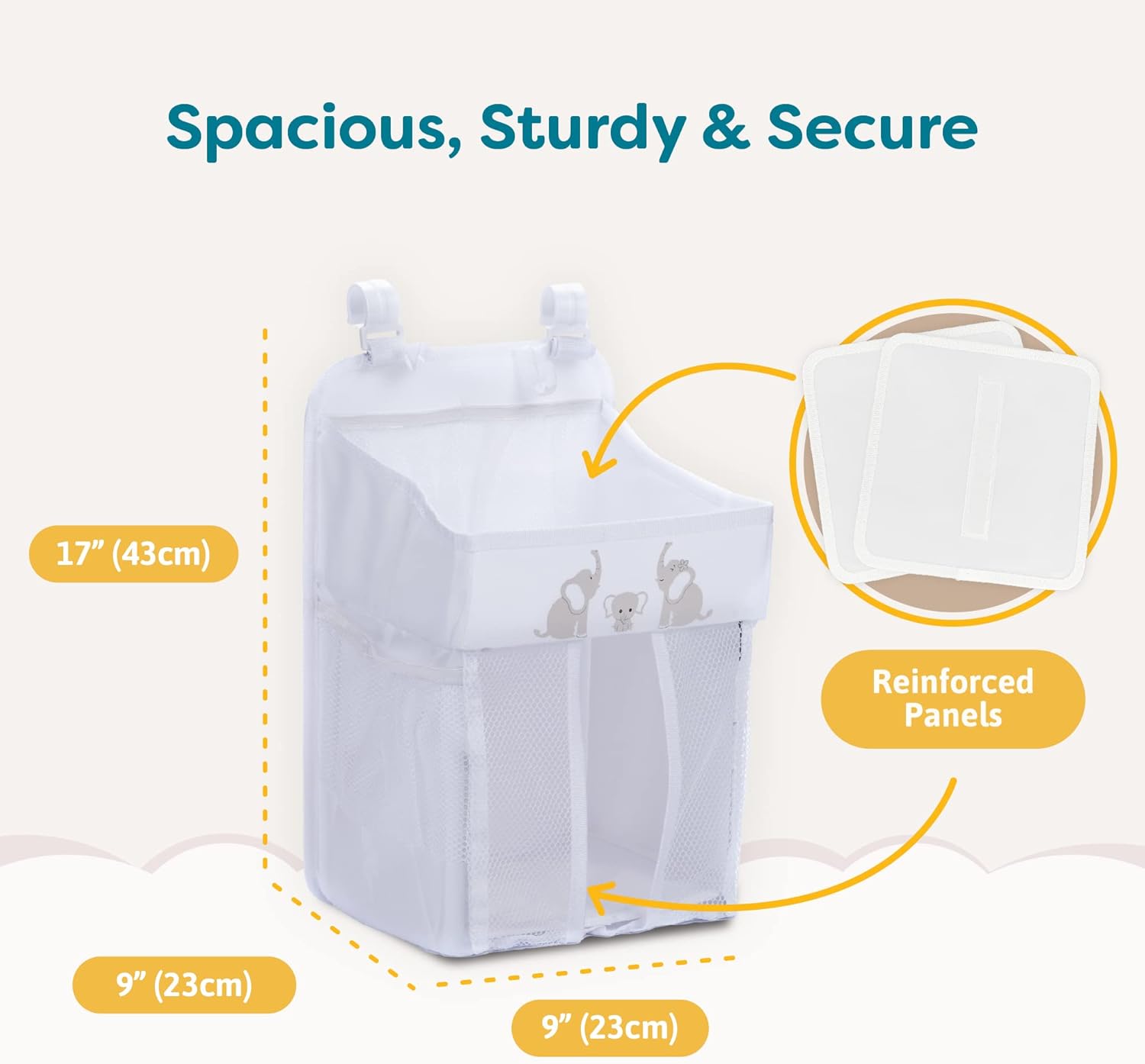 CRADLE STAR Hanging Diaper Caddy Organizer - 50 Diapers 17x9x9 Inches White