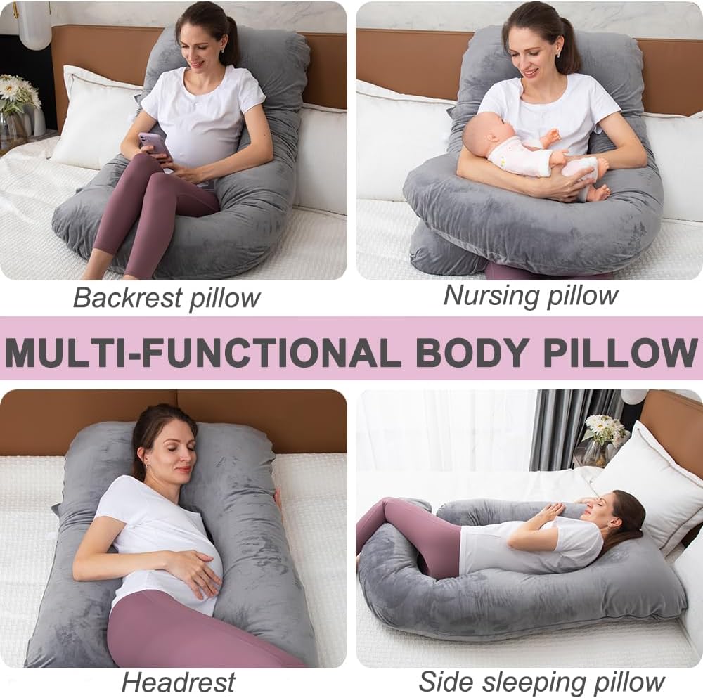 MOON PINE Pregnancy Pillow Cover U Shaped Breathable Velour Fits 55x31 Maternity Pillow