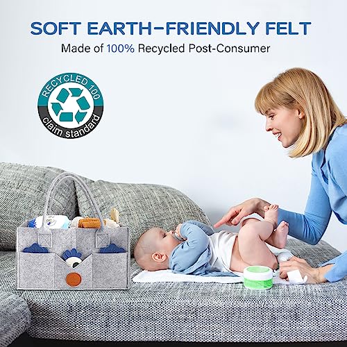 Maliton Diaper Caddy Organizer - Grey 15x9x7 Inch Felt Material 8 Pockets