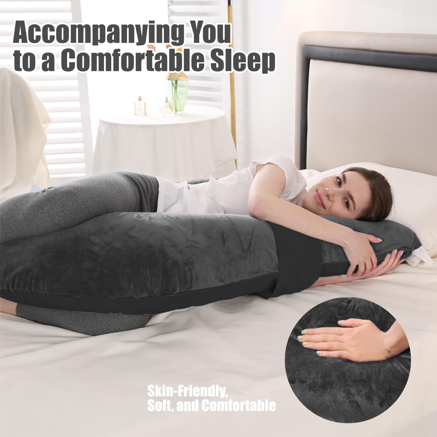 Anfrandce Pregnancy Pillow with Adjustable Support Grey