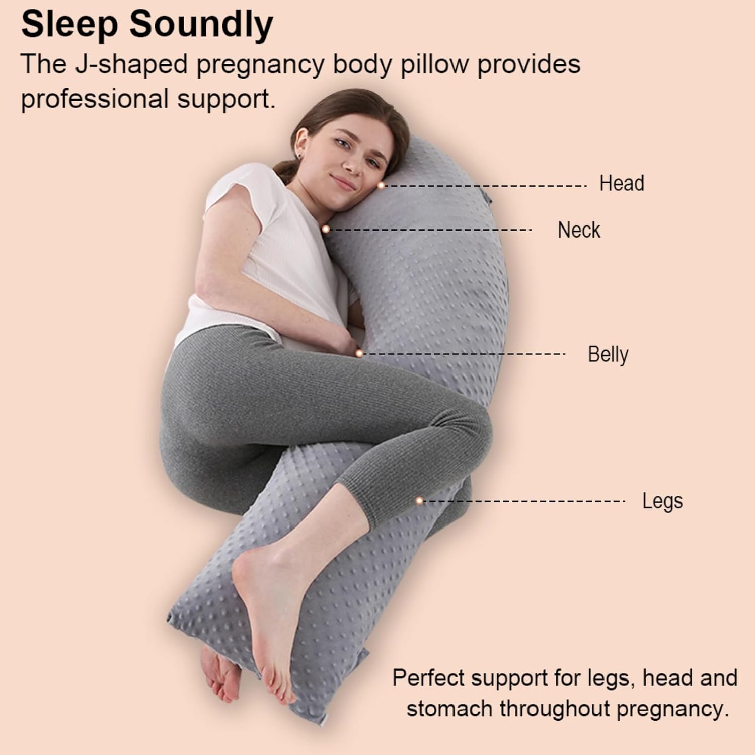 Vivixilan J-Shaped Pregnancy Pillow for Full Body Support Gray