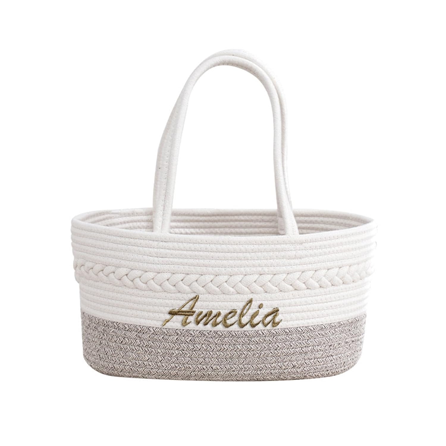 Custom Baby Name Basket with Cotton Rope Diaper Caddy 1