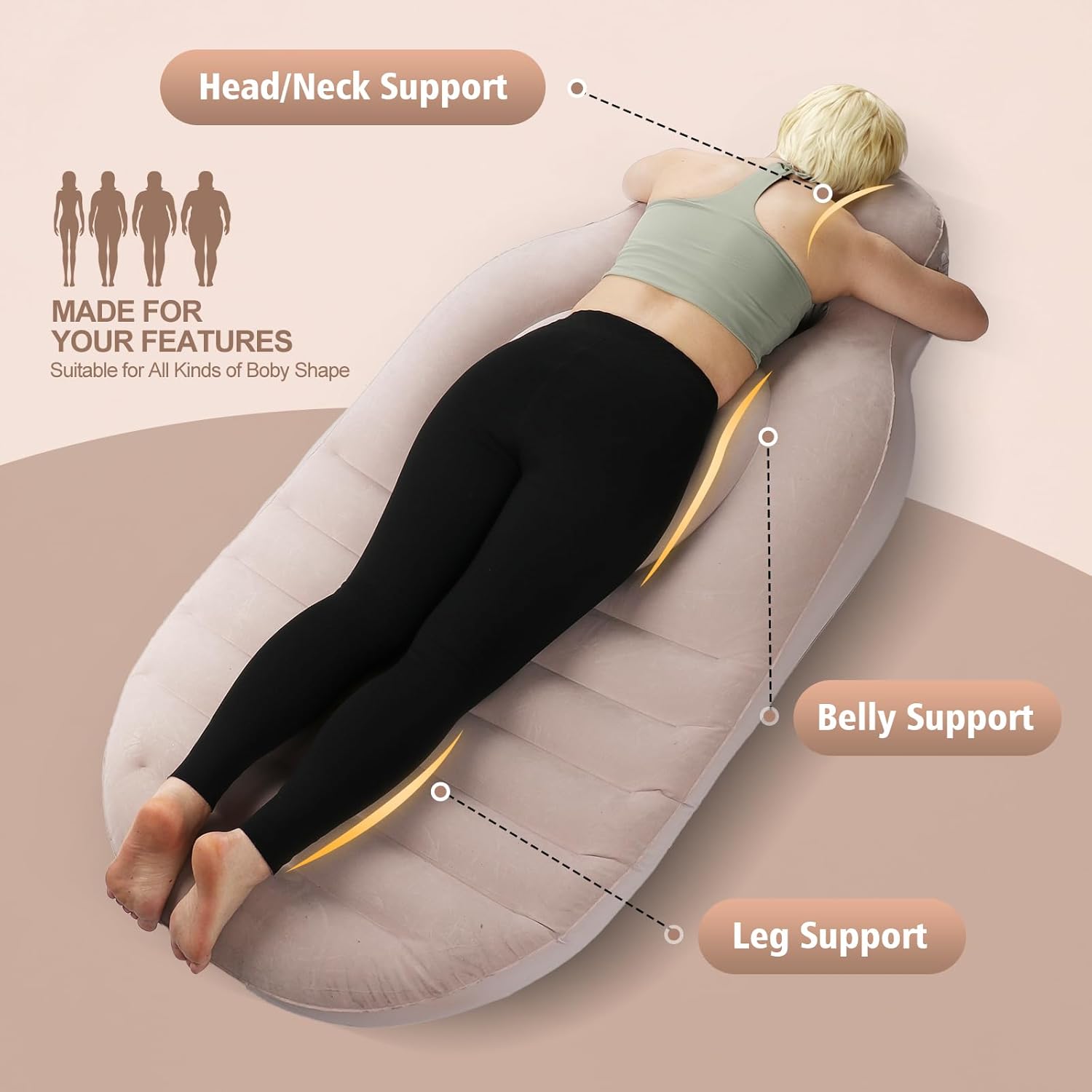 Toggloo Inflatable Pregnancy Pillow with Belly Hole Gray 1
