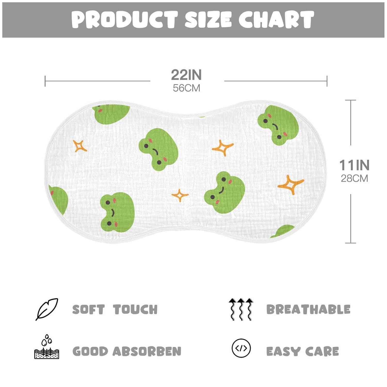 WELLDAY Muslin Burp Cloth Set of 1 Soft Absorbent Cute Frog